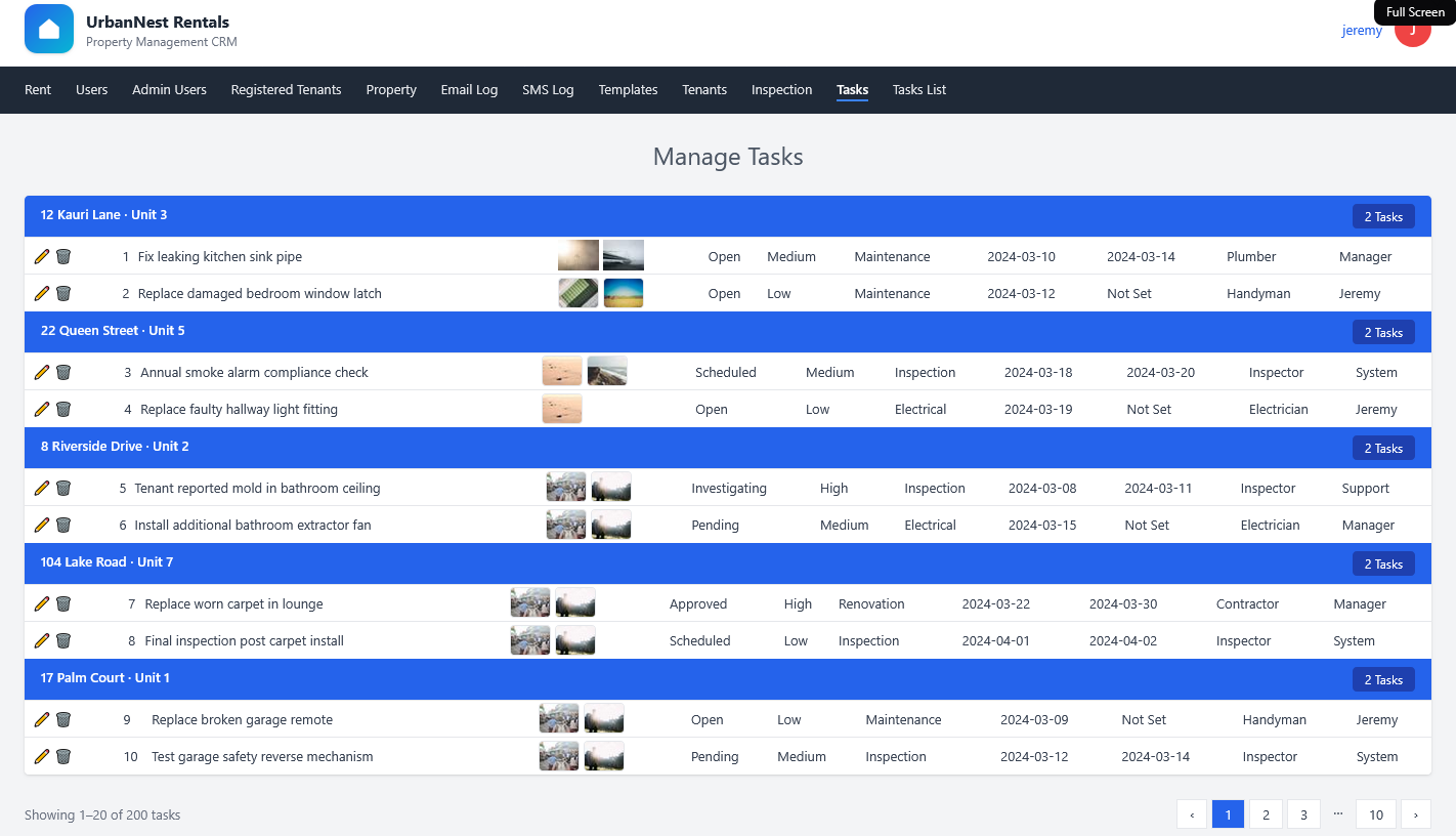 Property Operations & Maintenance Management CRM - CRM built with CodeIgnitor, MySQL, jQuery, Tailwind CSS, Twilio, PDF Generation